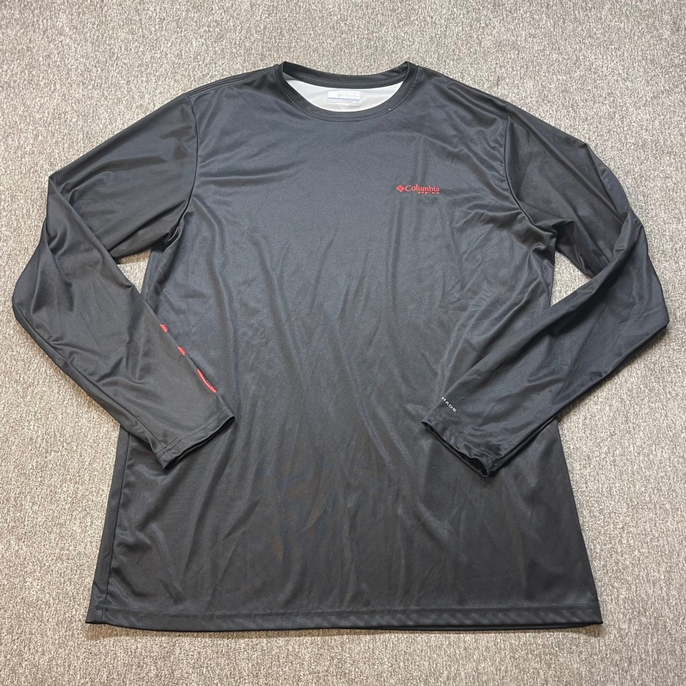 Columbia PFG Mens Georgia Flag Fish Long Sleeve Fishing Shirt Black Large